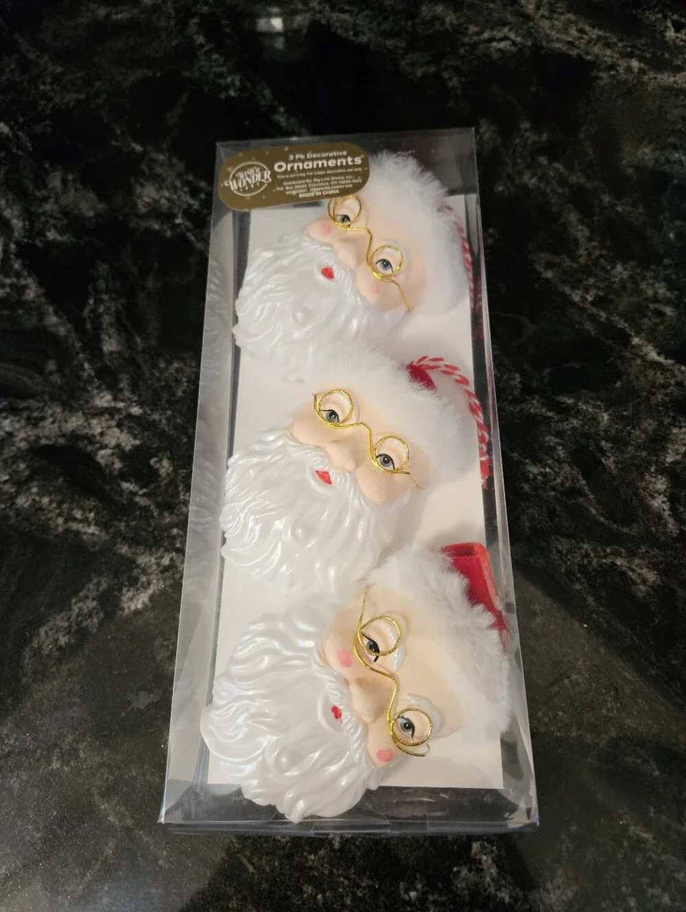 New Holiday Wonderland Santa Claus Head Christmas Ornaments (3-Pack)